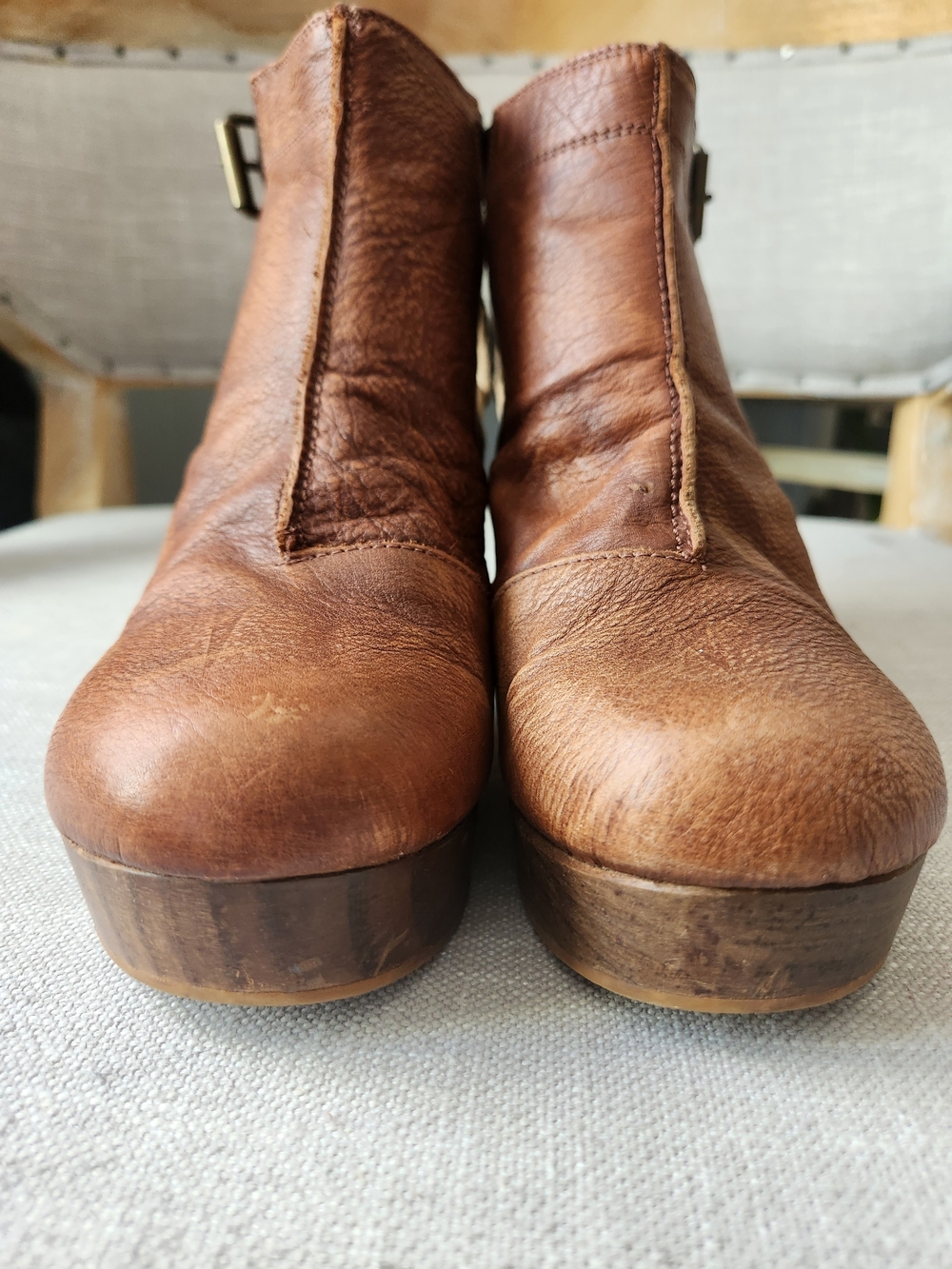 Free People Brown Leather Clogs Chunky Heel Suede Ankle Bootie 7.5 Amber Orchard - Picture 6 of 11